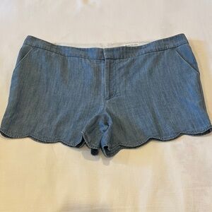 CLUB MONACO Blue Chambray Shorts with Scalloped Hem, Size 12